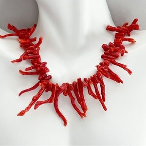 Vintage Southwestern Graduated Red Branch Coral Sterling Silver Necklace